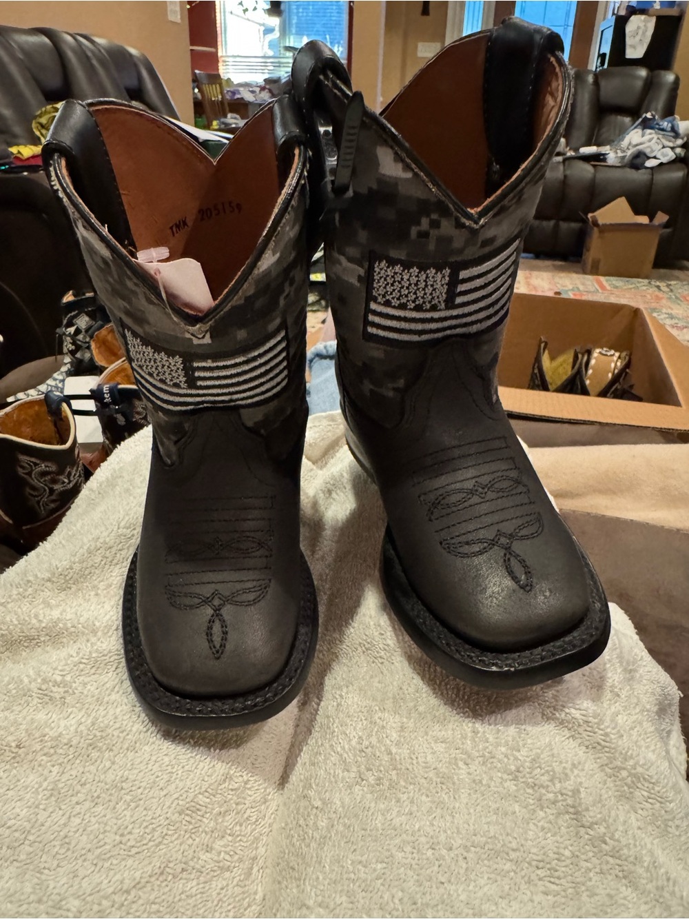 Black Cowboy Boots with American Flag Patch